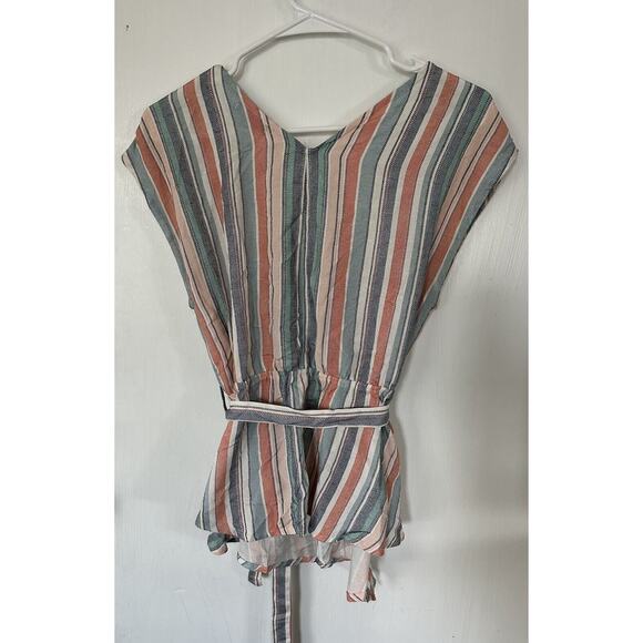 Style Envy women’s Flowy Stripped VNeck Top Blouse Belted Waist Size M - Picture 3 of 3
